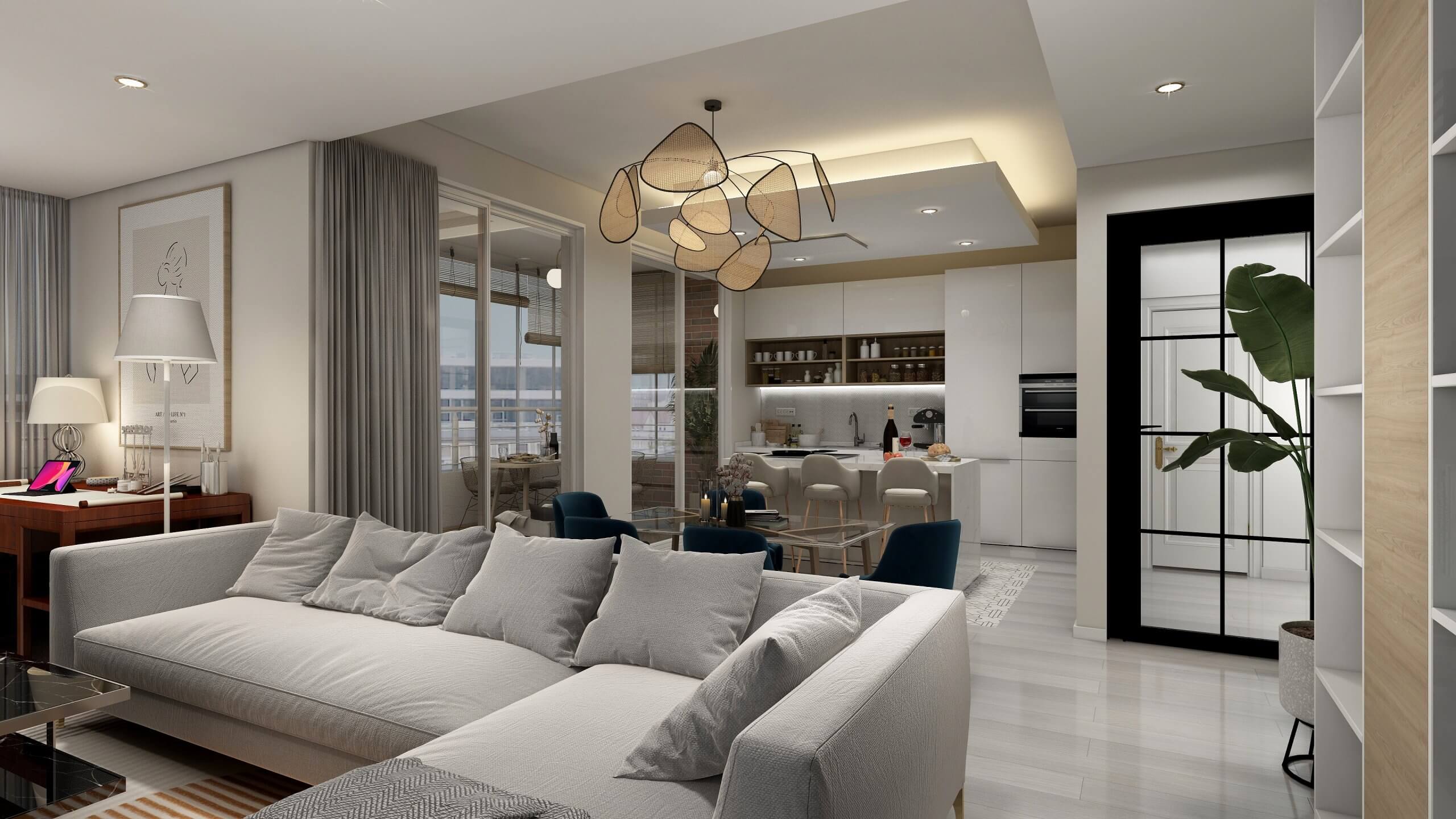 casa-de-estilo-moderno-cocina-abierta-y-muebles-clasicos